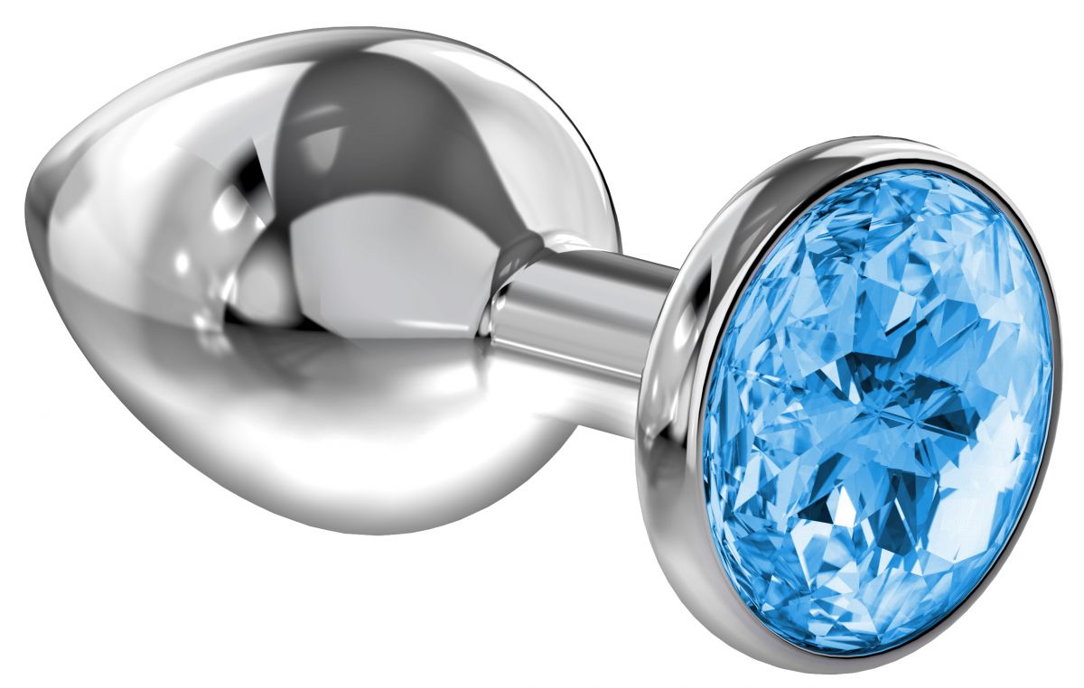 Большая серебристая анальная пробка Diamond Light blue Sparkle Large с голубым кристаллом - 8 см. от Lola toys