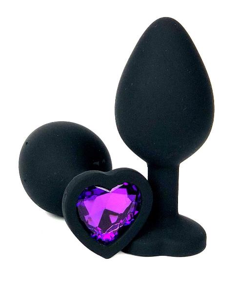 Черная силиконовая пробка с фиолетовым кристаллом-сердцем - 8,5 см. от Vandersex