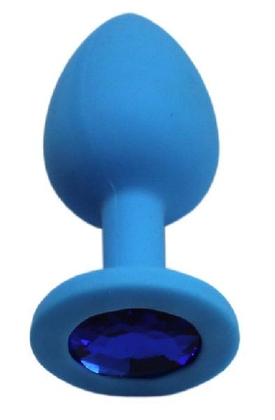 Голубая анальная пробка с синим кристаллом - 7,4 см. от Eroticon