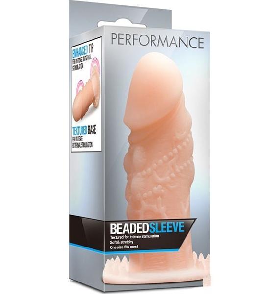 Телесная насадка на пенис PERFORMANCE BEADED SLEEVE - 12 см. от Blush Novelties