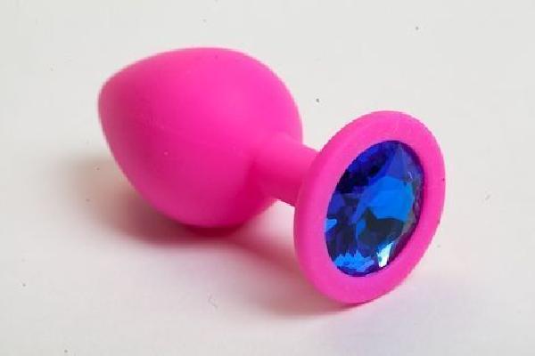 Розовая силиконовая пробка с синим кристаллом - 7 см. от Главсексмаг