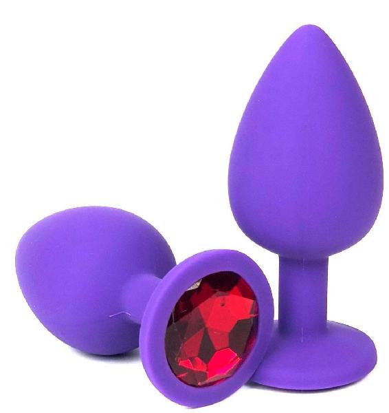 Фиолетовая анальная пробка с красным кристаллом - 8 см. от Vandersex
