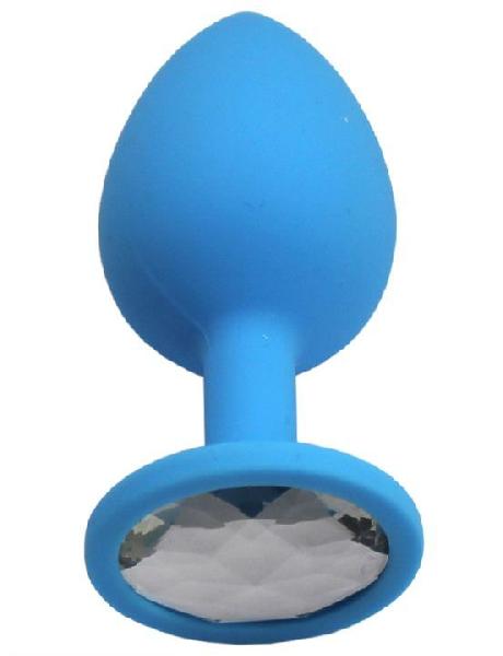 Голубая анальная пробка с прозрачным кристаллом - 8,4 см. от Eroticon