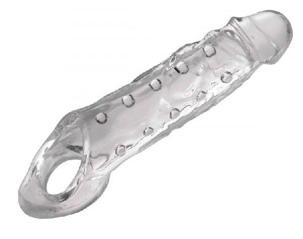 Прозразная закрытая насадка на пенис с поддержкой мошонки Clearly Ample Penis Enhancer - 22 см. от XR Brands