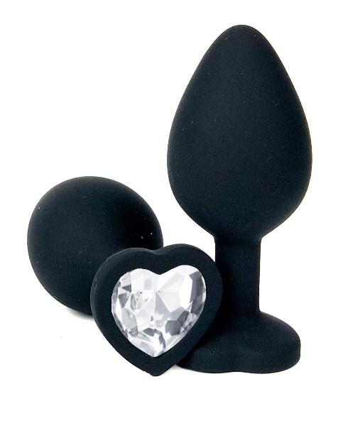 Черная силиконовая пробка с прозрачным кристаллом-сердечком - 8 см. от Vandersex