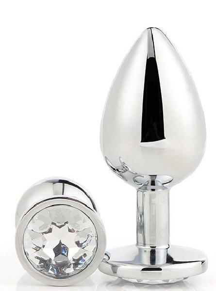 Серебристая анальная втулка с прозрачным кристаллом - 7,1 см. от Dream Toys