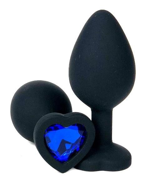 Черная силиконовая пробка с синим кристаллом-сердцем - 8,5 см. от Vandersex