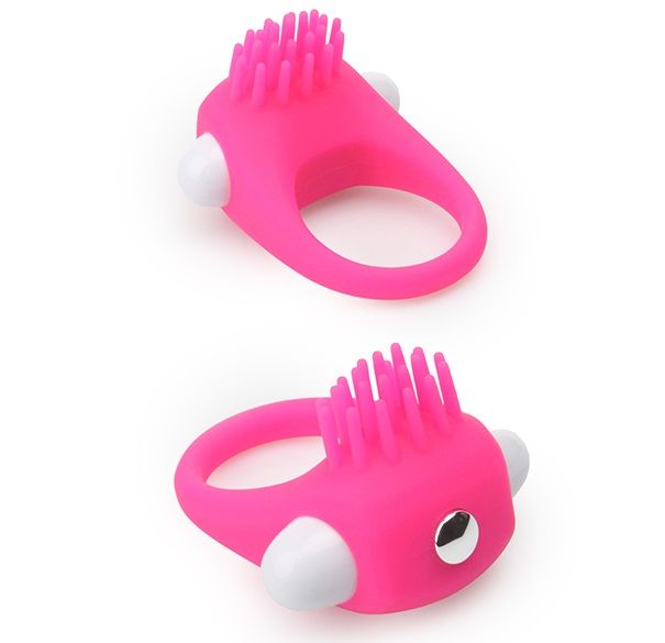 Розовое эрекционное кольцо с щеточкой LIT-UP SILICONE STIMU RING 5 от Dream Toys