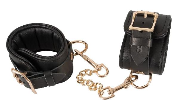 Черные наручники Leather Handcuffs на карабинах от Orion