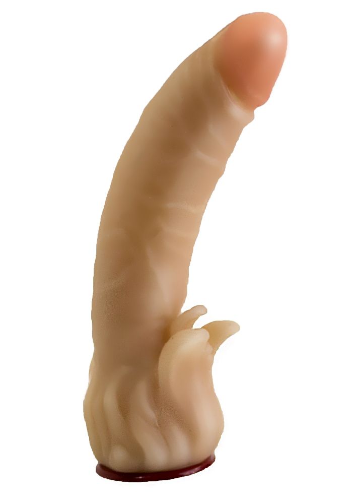 Телесная гелевая насадка-фаллос с клиторальными лепестками - 18,5 см. от LOVETOY (А-Полимер)