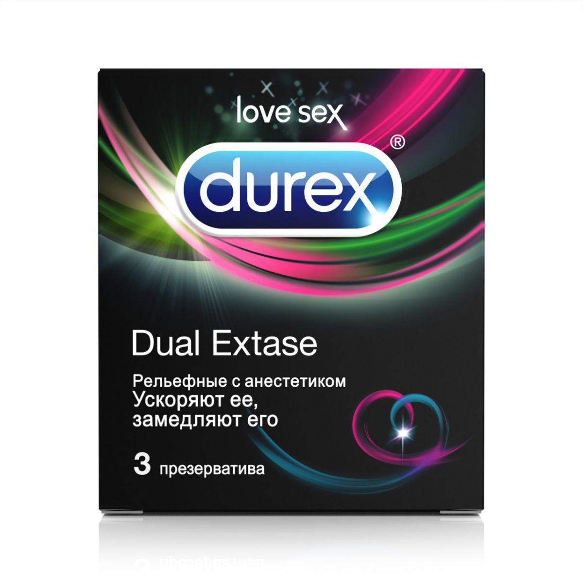 Рельефные презервативы с анестетиком Durex Dual Extase - 3 шт. от Durex