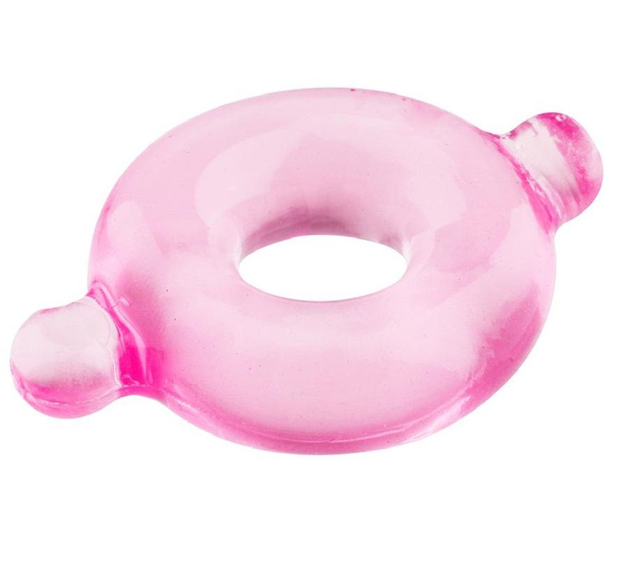Розовое эрекционное кольцо с ушками для удобства надевания BASICX TPR COCKRING PINK от Dream Toys