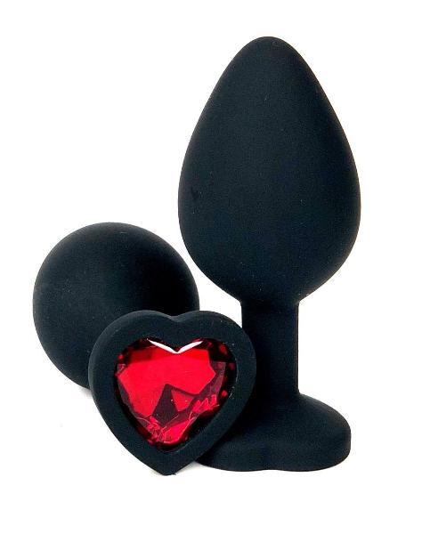 Черная силиконовая пробка с красным кристаллом-сердцем - 8 см. от Vandersex