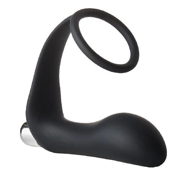 Черное эрекционное кольцо с вибропробкой Vibrating Anal Plug With Cockring от Dream Toys