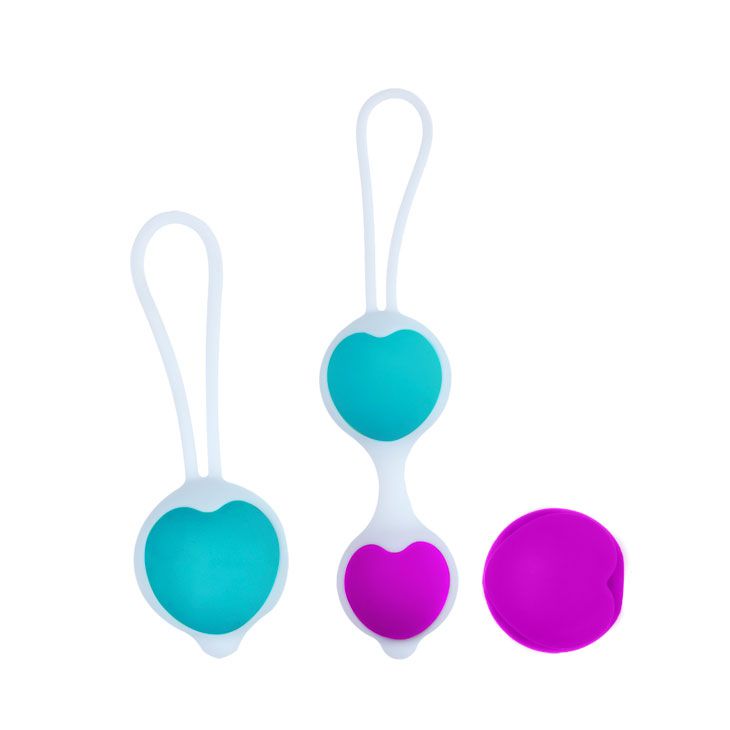 Набор из фиолетово-голубых вагинальных шариков с сердечками от Baile