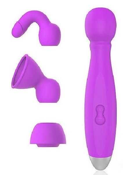 Фиолетовый вибромассажер BOWLING с 3 насадками от Bior toys