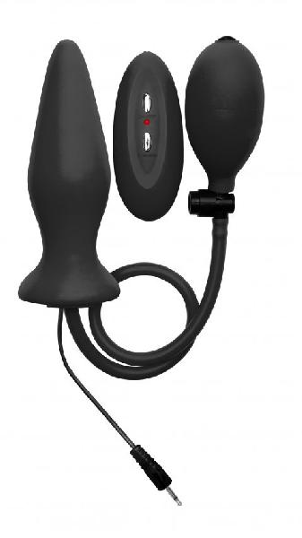 Чёрный анальный стимулятор с функцией расширения и вибрацией Inflatable Vibrating Silicone Plug - 12,2 см. от Shots Media BV