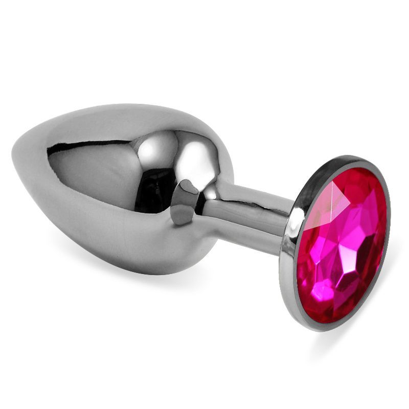 Серебристая анальная пробка с ярко-розовым кристаллом размера S - 7 см. от Vandersex