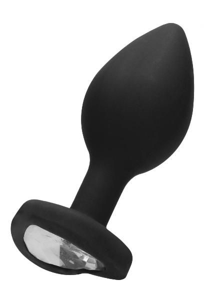 Черная анальная пробка с прозрачным стразом Diamond Heart Butt Plug - 7,3 см. от Shots Media BV