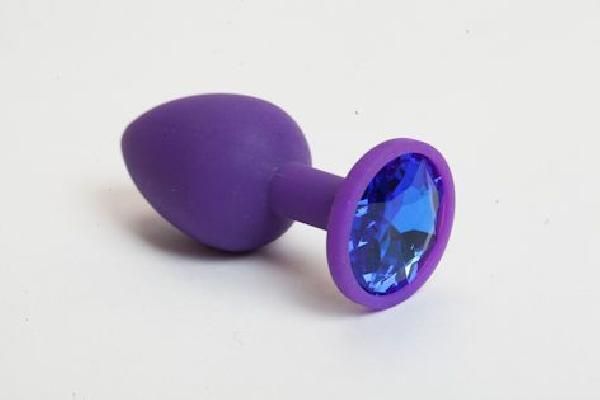 Фиолетовая анальная пробка с синим кристаллом - 8 см. от Главсексмаг