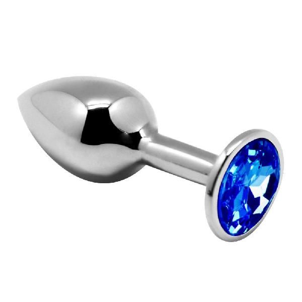 Серебристая анальная втулка с синим кристаллом Mini Metal Butt Plug Size S - 7 см. от Adrien Lastic