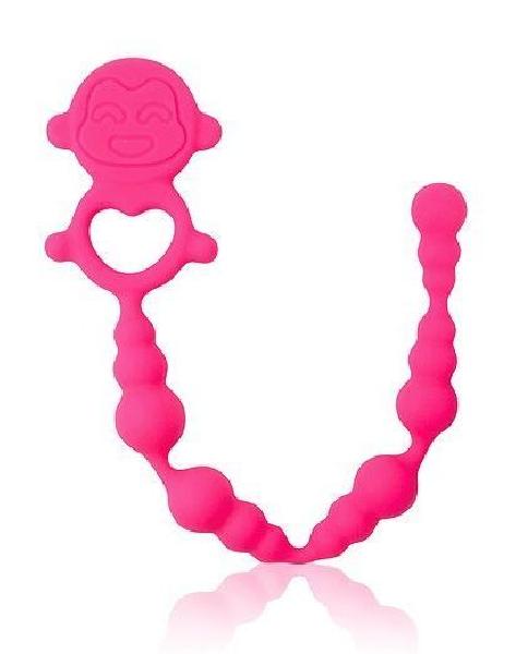 Розовая силиконовая анальная цепочка с ограничителем - 25 см. от Bior toys