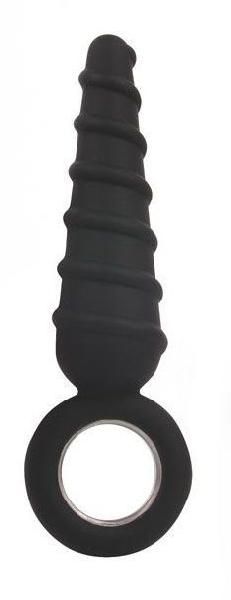 Черный анальный стимулятор-елочка с колечком-ограничителем - 12 см. от Bior toys