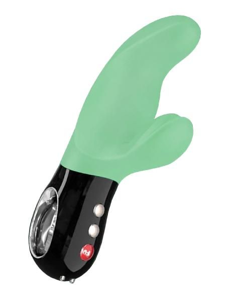 Зеленый вибратор Miss Bi с клиторальным отростком - 17 см. от Fun Factory