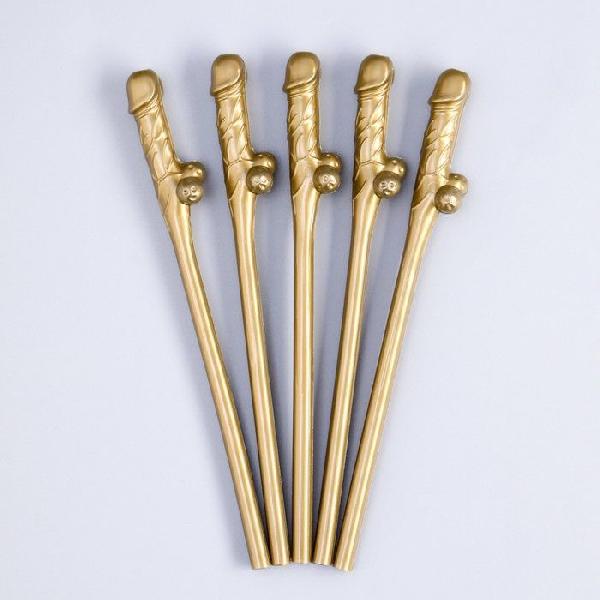 Золотистые коктейльные трубочки в виде пениса - 5 шт. от Сима-Ленд