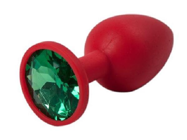 Красная силиконовая анальная пробка с зеленым стразом - 6,8 см. от Vandersex