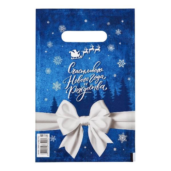 Сине-белый подарочный новогодний пакет с вырубной ручкой (20х30 см) от Сима-Ленд