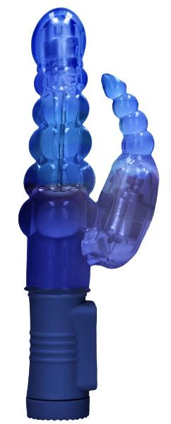 Синий вибратор-кролик Rotating Bubbles - 23,2 см. от Shots Media BV