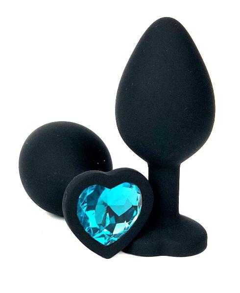Черная силиконовая пробка с голубым кристаллом-сердцем - 8,5 см. от Vandersex