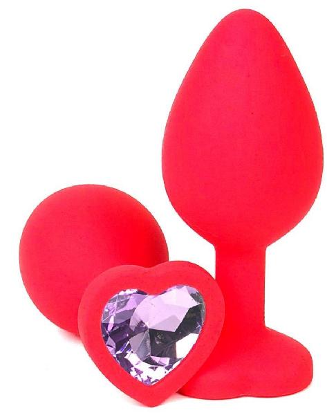 Красная силиконовая пробка с сиреневым кристаллом-сердечком - 7 см. от Vandersex