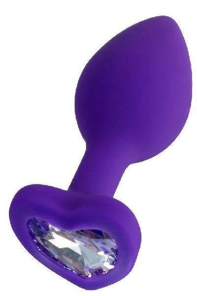 Фиолетовая анальная втулка с прозрачным стразом-сердечком - 7 см. от Штучки-дрючки
