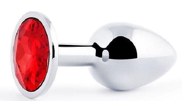 Серебристая анальная пробка с красным стразом - 7,2 см. от Anal Jewelry Plug