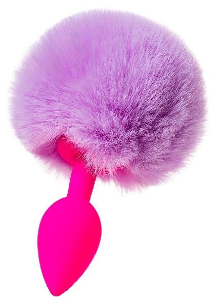 Розовая анальная втулка Sweet bunny с сиреневым пушистым хвостиком от ToyFa