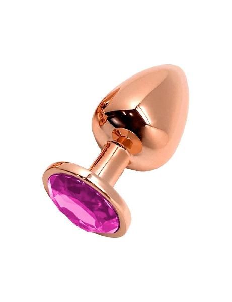 Золотистая анальная втулка Wooomy Tralalo M с розовым кристаллом - 8 см. от Adrien Lastic
