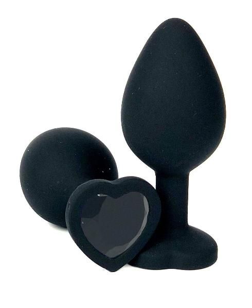 Черная силиконовая пробка с черным кристаллом-сердцем - 8 см. от Vandersex