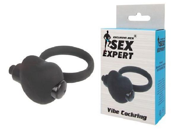 Чёрное эрекционное кольцо с вибрацией Sex Expert от Bior toys