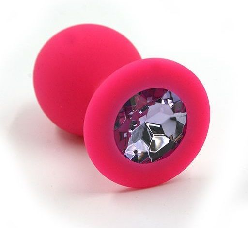 Розовая силиконовая анальная пробка с светло-фиолетовым кристаллом - 7 см. от Kanikule