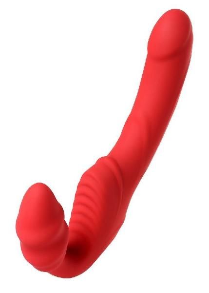 Красный безремневой страпон с вибрацией от ToyFa