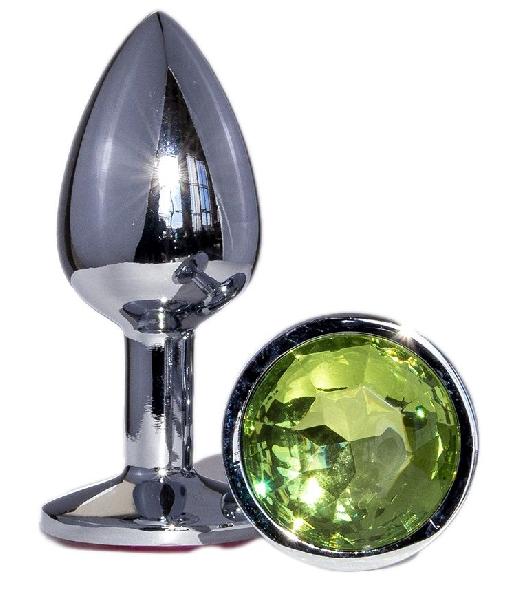 Металлическая анальная втулка с зеленым кристаллом - 7,2 см. от OYO