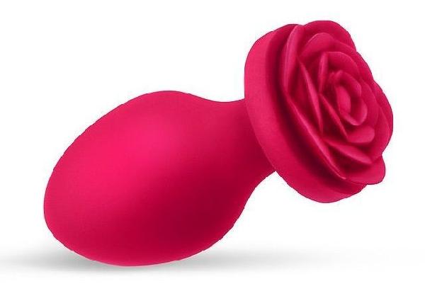 Малиновая анальная втулка с основанием-розой - 7 см. от Bior toys