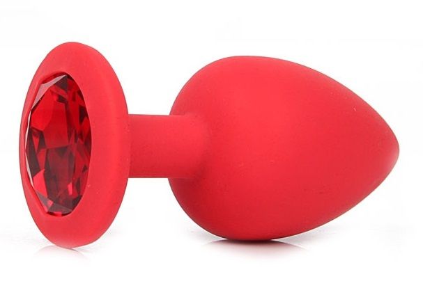 Красная силиконовая пробка с красным кристаллом размера M - 8 см. от Vandersex
