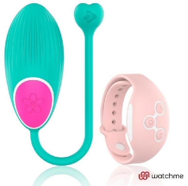 Зеленое виброяйцо с нежно-розовым пультом-часами Wearwatch Egg Wireless Watchme от DreamLove
