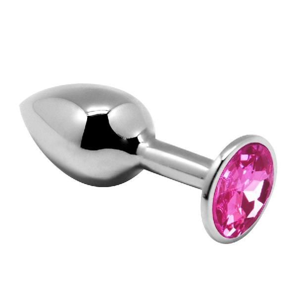 Серебристая анальная втулка Mini Metal Butt Plug Size M с розовым кристаллом от Adrien Lastic
