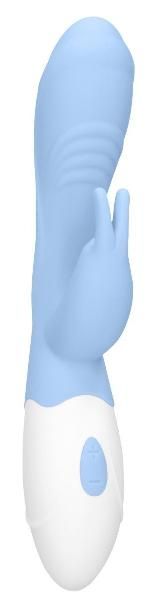 Голубой вибратор Juicy Rabbit со стимулятором клитора - 19,5 см. от Shots Media BV
