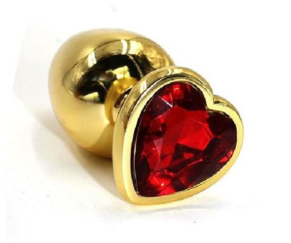 Золотистая алюминиевая анальная пробка с красным кристаллом-сердцем - 8,4 см. от Kanikule