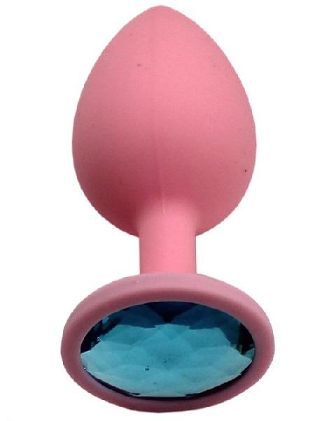Розовая анальная пробка с голубым кристаллом - 8,4 см. от Eroticon
